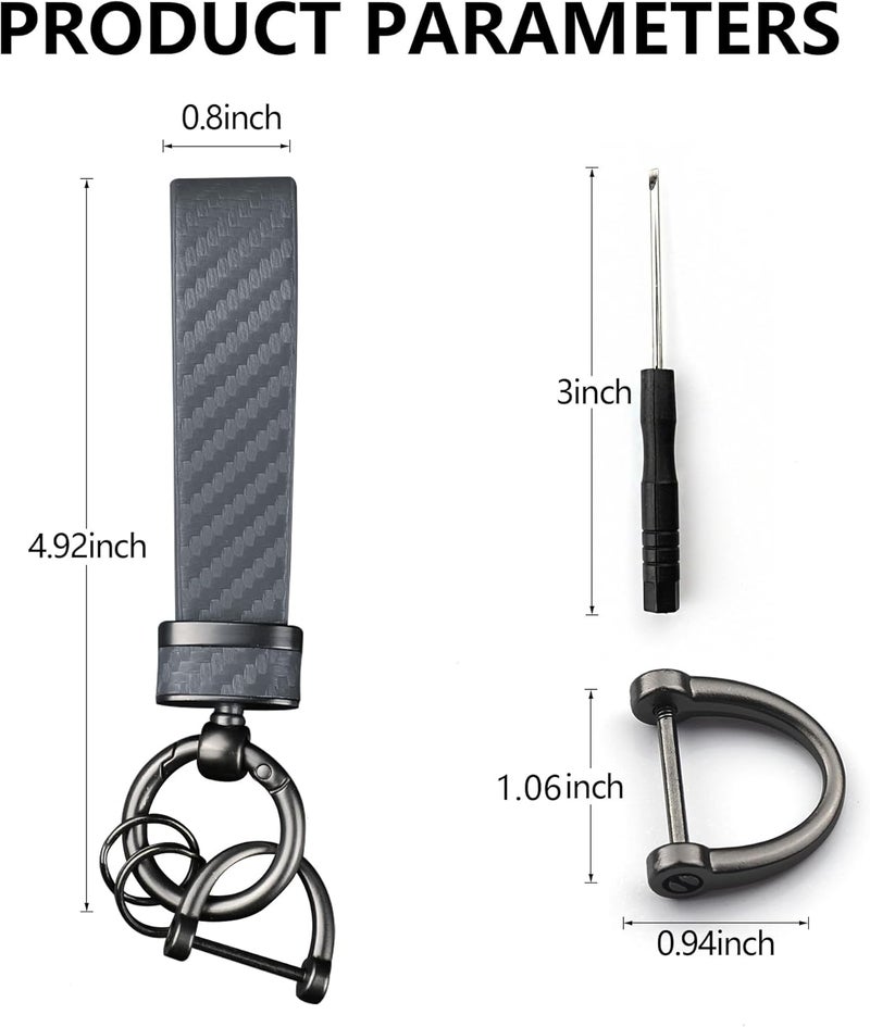 Turcee Carbon Fiber Car Keychain,Automotive Interior Accessories Keychains Leather Car Key Fob,Car Accessories Key Ring&Anti-Lost D-Ring(Premium Grey) - Image 2